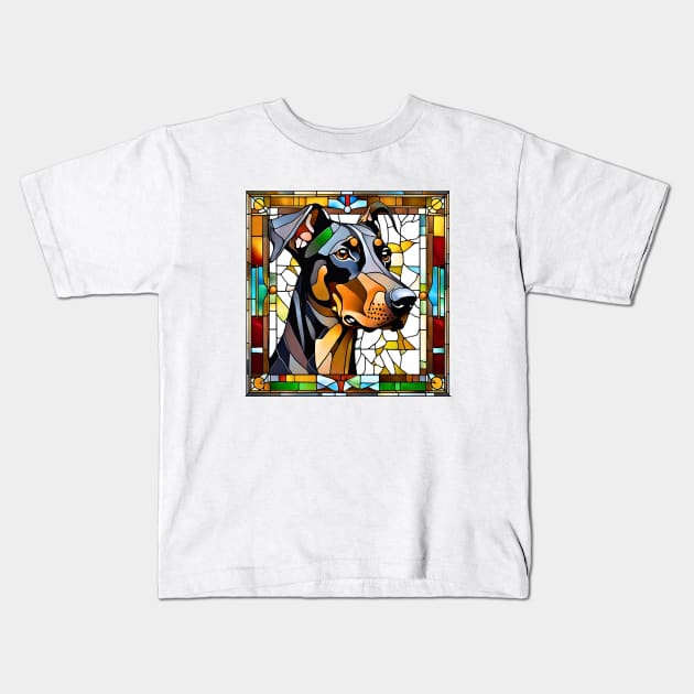 Stained Glass Doberman Pinscher Kids T-Shirt by Doodle and Things